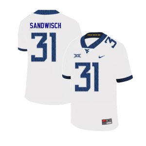 Men's West Virginia Mountaineers NCAA #31 Zach Sandwisch White Authentic Nike 2019 Stitched College Football Jersey XX15E05EQ